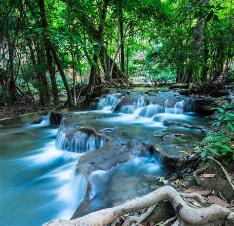 Huay Mae Kamin Waterfall In Green Forest Kanchanaburi Thailand Stock