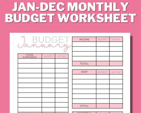 Buy 12 Month Budget Worksheet Printable Zero Based Budget Online In