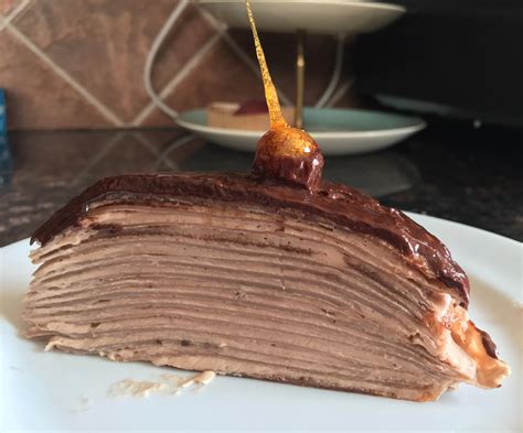 Cocoa Crepe Cake With Hazelnut Smbc And Chocolate Glaze R Baking