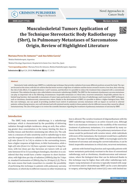 Pdf Musculoskeletal Tumors Application Of The Technique Stereotactic