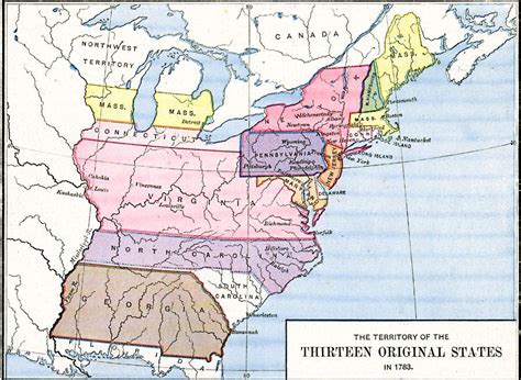 The Territory Of The Thirteen Original States 1783 Map United