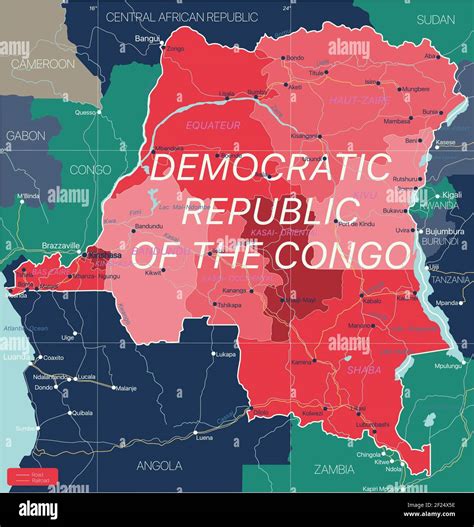 Democratic Republic Of Congo Country Detailed Editable Map With Regions