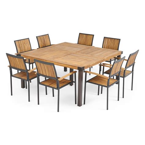 Buy Liz Outdoor 8 Seater Acacia Wood Dining Set By Gdfstudio On Dot And Bo