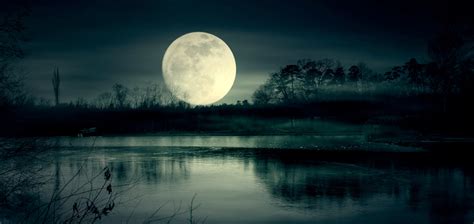 1520x720 Full Moon Night Near Lake 1520x720 Resolution Wallpaper Hd