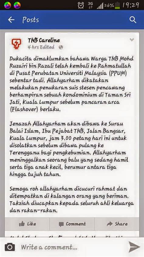 Seluruh warga u.r.b unit rondaan bermotosikal bukit puchong mengucapkan takziah dan turut bersimpati di atas permergian. Perkerja TNB maut akibat kemalangan di pencawang yang ...