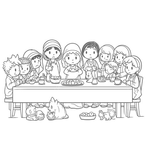 The Last Supper Coloring Page Outline Sketch Drawing Vector Last