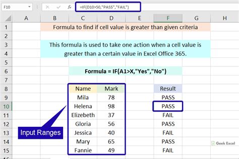 Excel Formulas To Check If Cell Value Is Greater Than Given Criteria