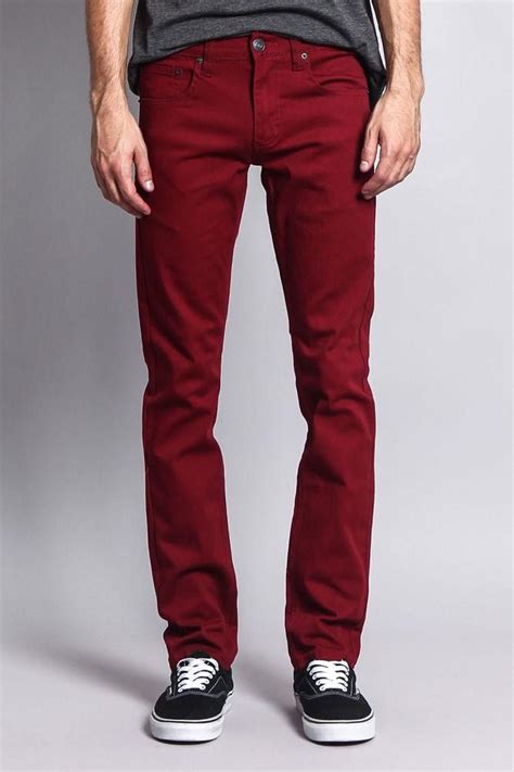 Mens Skinny Fit Colored Jeans Burgundy In 2020 Burgundy Jeans