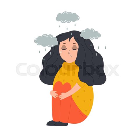 Illustration Of A Depressed Girl Sitting And Hugging Knees Stock Vector Colourbox