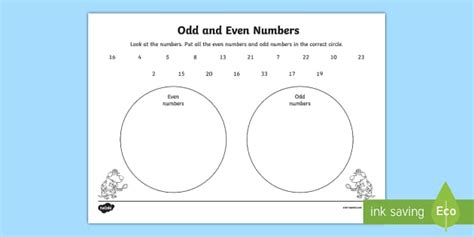 Sorting Odd And Even Numbers Worksheet Ks1