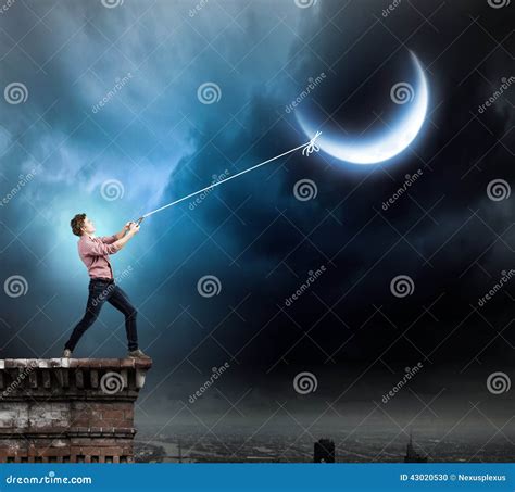 Man Catching Moon Stock Photo Image Of View Crescent 43020530