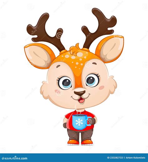 Cute Baby Deer Holding A Cup Of Cocoa Stock Vector Illustration Of