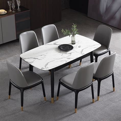 Rectangular Extendable Faux Marble Dining Table With