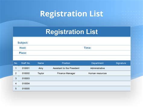 Excel Of Registration Listxlsx Wps Free Templates