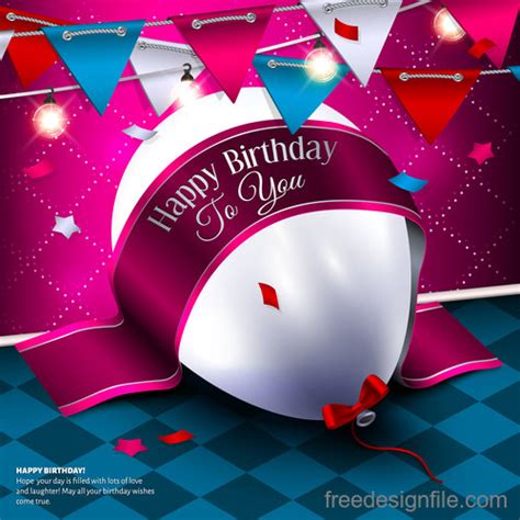 Download Birthday ribbon banner with white balloon vector 02 free ...