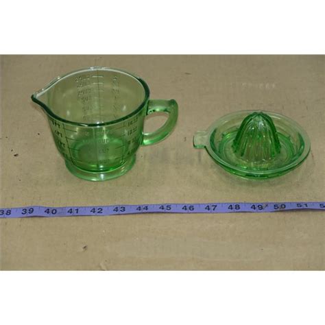 Vintage Depression Glass Juicer And Mixingmeasuring Cup