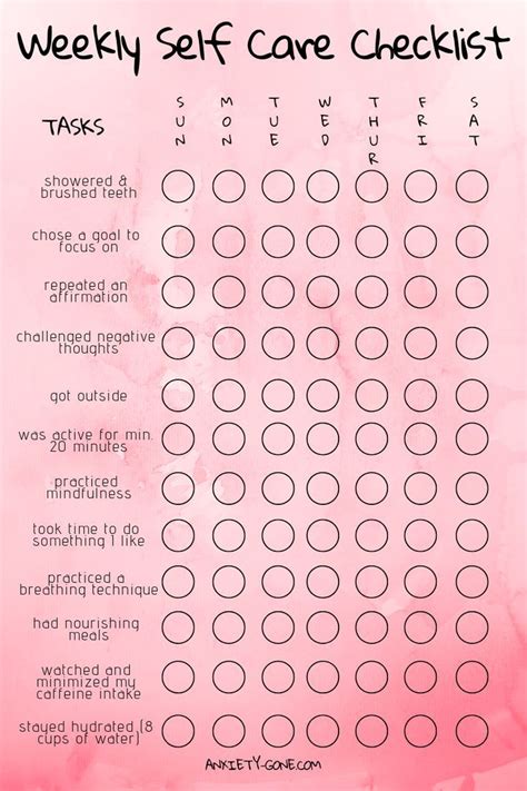 Weekly Self Care Checklist Self Care Self Care Activities Self