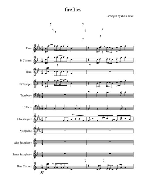 Fireflies Sheet Music For Trombone Flute Tuba Trumpet Clarinet