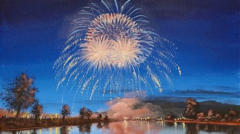 How To Paint Some New Year Fireworks Over Water Live Acrylic Painting