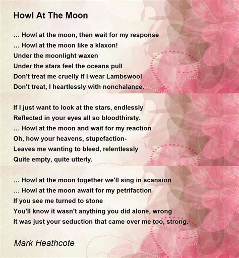 Howl At The Moon Poem By Mark Heathcote Poem Hunter