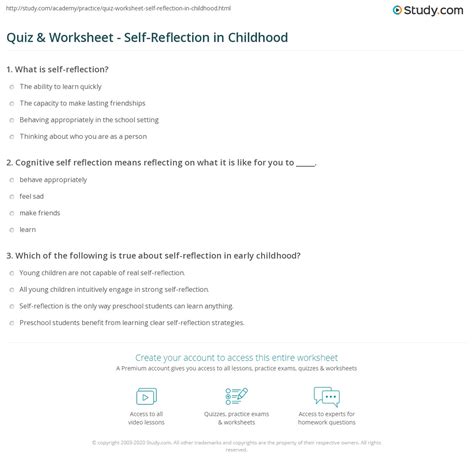 Quiz And Worksheet Self Reflection In Childhood