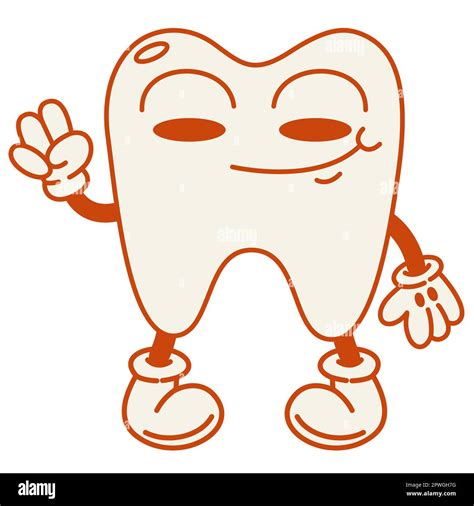 Cartoon Cute Happy Tooth70 80 Retro Styledental Concept Vector