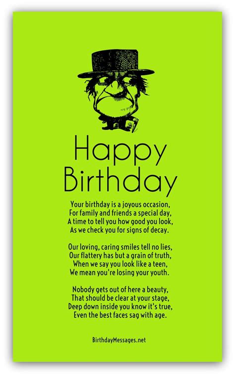 But on his 60th birthday he invites his friends to the club for a party. Funny Birthday Poems - Page 2