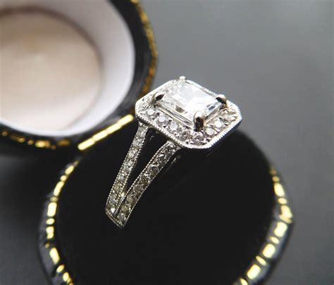 Vintage Style 18ct White Gold And Radiant Cut Diamond Engagement Ring