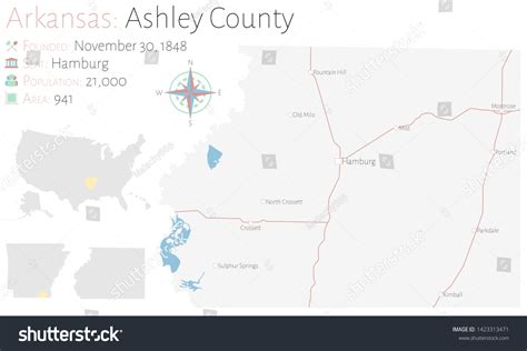 Large And Detailed Map Of Ashley County In Royalty Free Stock Vector