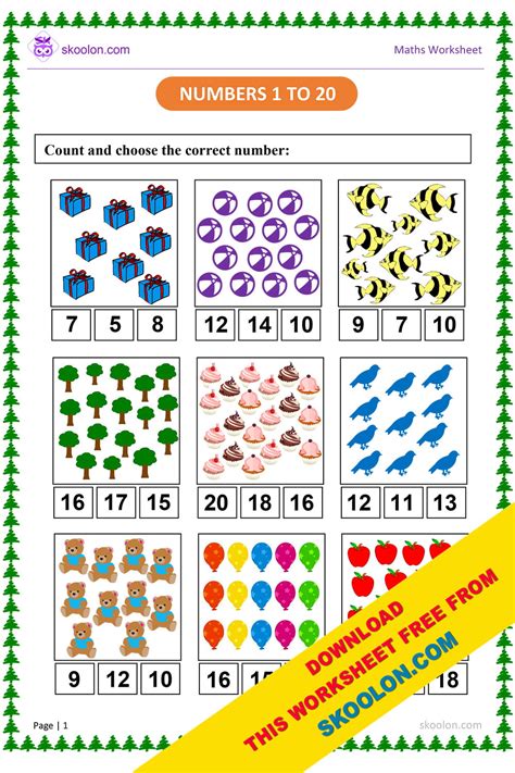 Count And Match Numbers 1 To 20 Worksheet For Kg