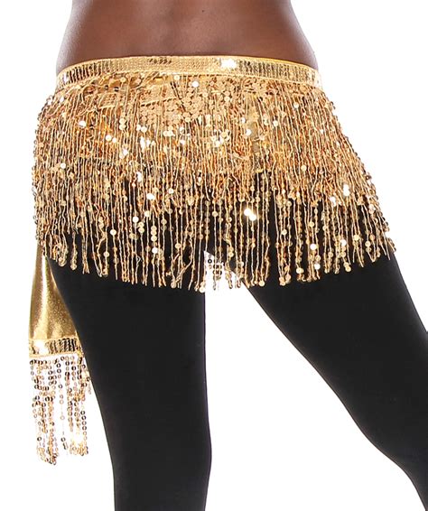 Sequin Fringe Gold Metallic Hipscarf Belly Dance Belt