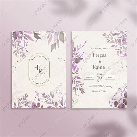 Double Sided Wedding Invitation Template With Purple Flower Template