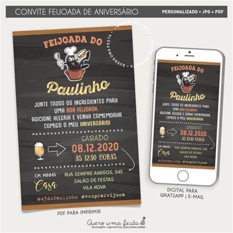 CONVITE FEIJOADA ANIVERSÁRIO DIGITAL Convite feijoada Convite de feijoada Feijoada