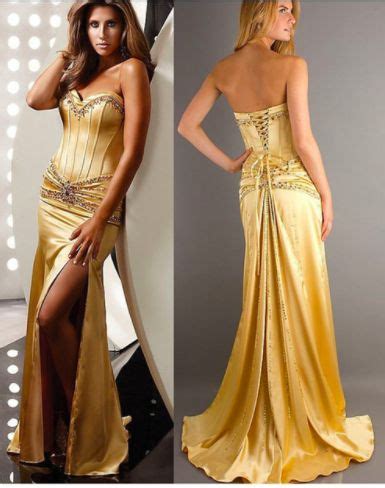 Add to bag + wishlist. Gold Satin Beaded Corset Dress | Cocktail dress prom, Dresses, Gold evening dresses