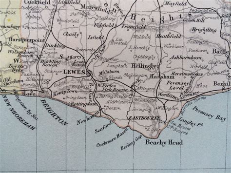 1882 Sussex Original Antique Map English County Cartography