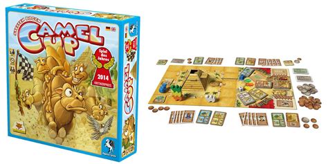 In camel up, up to eight players bet on five racing camels, trying to suss out which will place first and second in a quick race around a pyramid. Camel Up