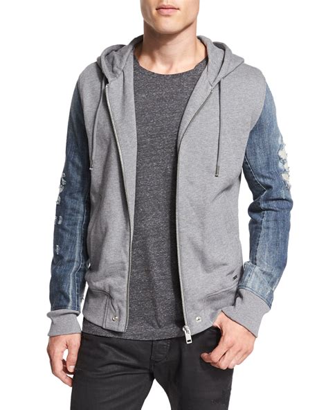 Our cool zip up hoodies combine the best of both worlds and are handcrafted in sunny california. DIESEL S-mirr Zip-up Hoodie With Denim Sleeves in Gray for ...