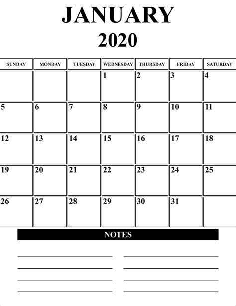 January 2020 Calendar Gambaran