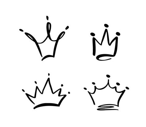 Set Of Hand Drawn Symbol Of A Stylized Crown Drawn With A Black Ink