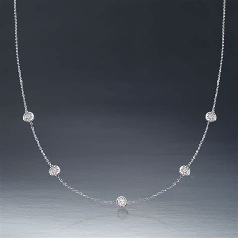 100 Ct Tw Bezel Set Diamond Station Necklace In 14kt White Gold
