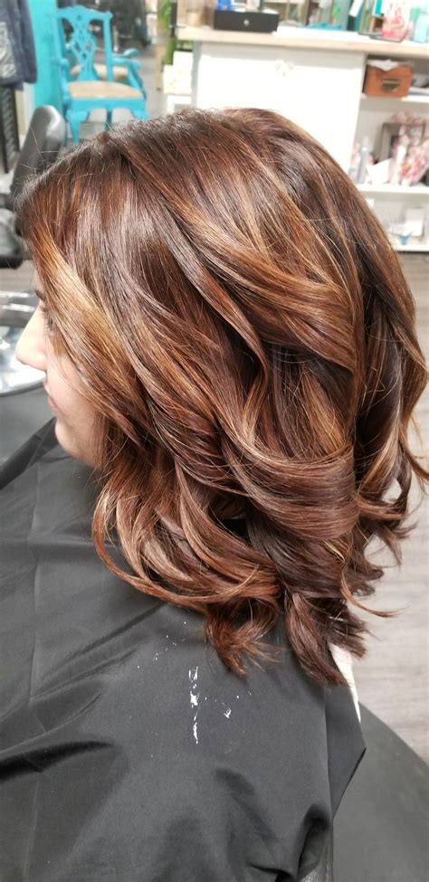 Chocolate Brown And Copper Color Melt Medium Length Hair Lose Curls Medium Length Hair