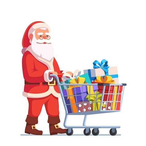 Free Vector Santa Claus Pushing Shopping Cart Full Of Ts