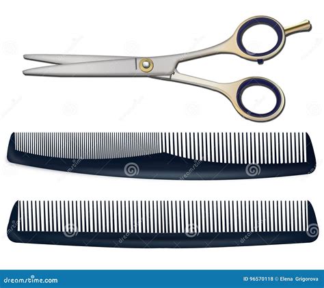 Scissors And Combs For Cutting Hair On A White Backgrou Stock