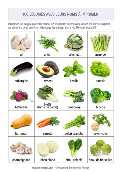 100 Cartes Légumes Avec Noms Et Images à Imprimer Memozor