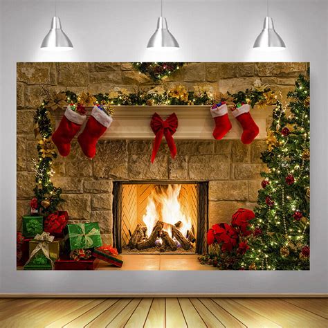 10x7ft7x5ft5x3ft Christmas Fireplace Red Socks Backdrop Photography