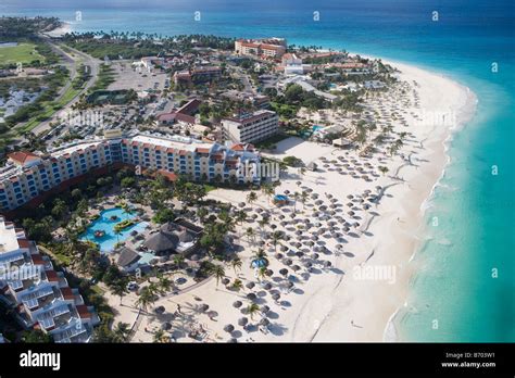 Aerial Photo Of Resorts On Eagle Beach Aruba Dutch Caribbean Stock