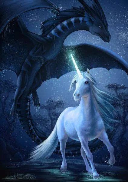 Dragon And Unicorn Fantasy Creatures Magical Creatures Fantasy Horses