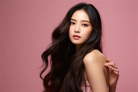 Premium Ai Image Pretty Asian Beautiful Woman Model Long Hair With Fancy Makeup On Face And