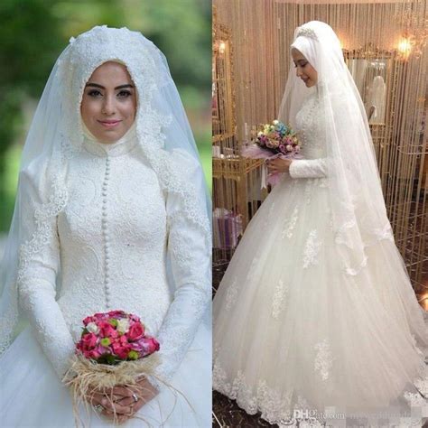 Modest Islamic Muslim Wedding Dresses With Detachable Over Skirts Long