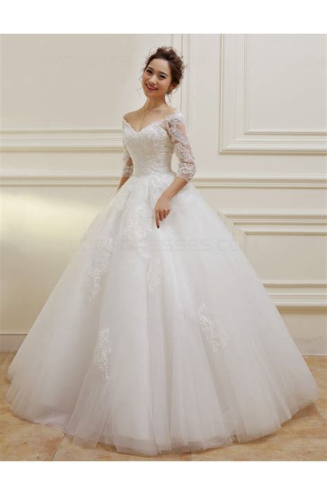 Going for a simple and timeless dress is always a great option, and these beautiful bridalwear pieces will all stand the test of time. 3/4 Length Sleeves V-Neck Lace Wedding Dresses Bridal ...